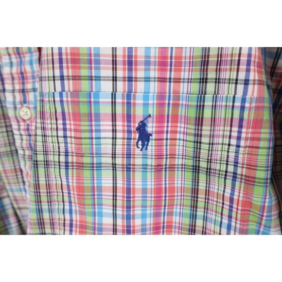 Vintage 90s Ralph Lauren Mens Large Classic Fit Rainbow Plaid Button Down Shirt - Picture 4 of 11